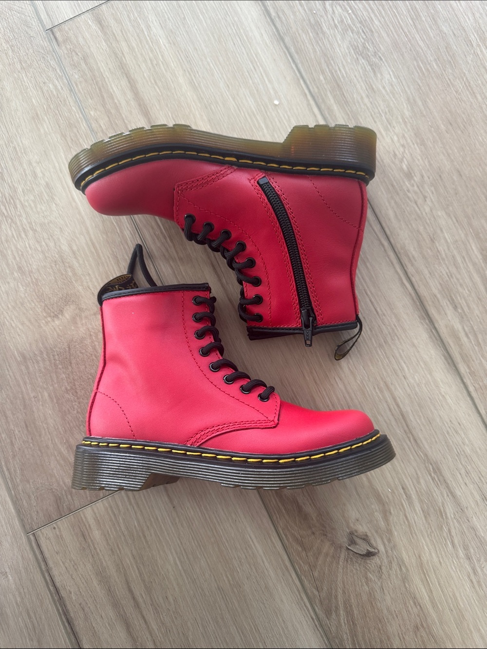 Dr. Martens Red Kids Leather Lace-Up Boots